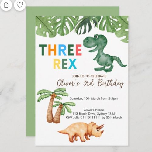 three rex birthday invitation