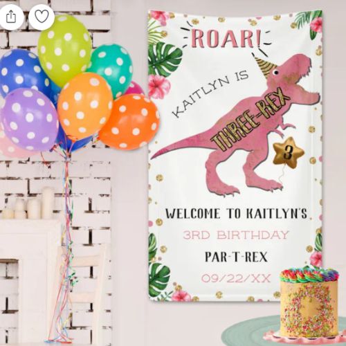 Three-Rex Dinosaur 3rd Birthday Welcome Banner